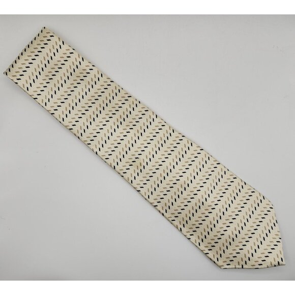 Geometric Tie John Henry Necktie Cream Silk 4" Wide 59" Long VTG - Picture 4 of 5